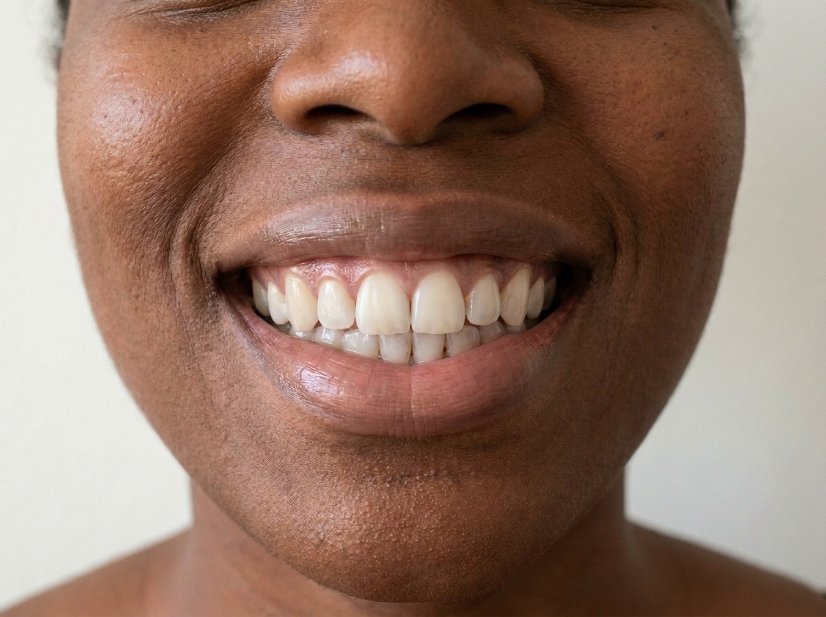 Après : les mêmes dents, plus claires et sans taches