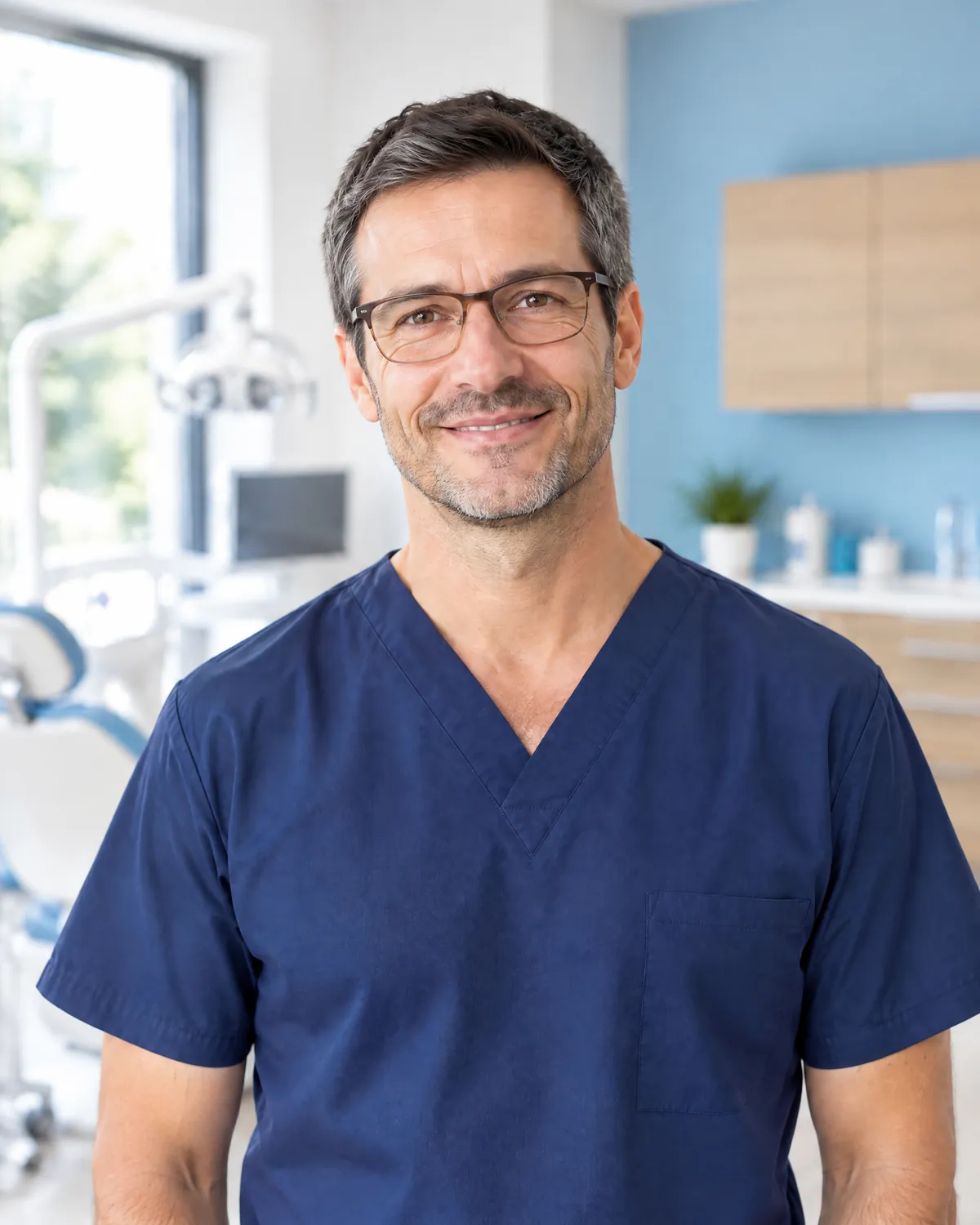 Le Dr Adrien Castel, chirurgien-dentiste, dans une salle de soins du cabinet