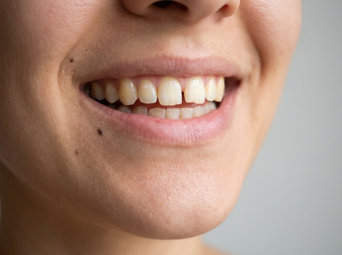 Avant : deux incisives ébréchées et un petit espace entre les dents de devant