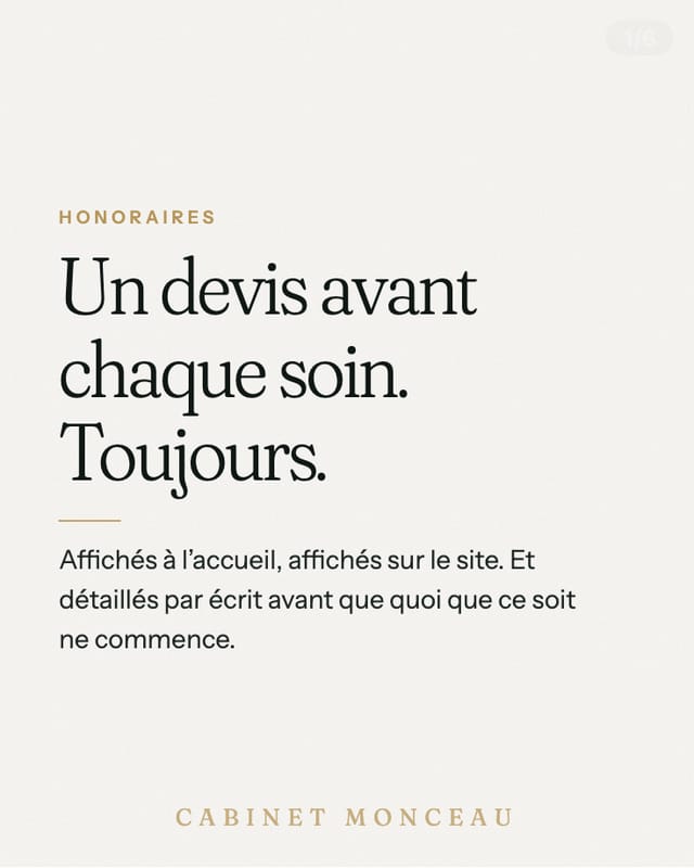 Carrousel sur le devis remis avant chaque soin, écrit par DeveloppIA