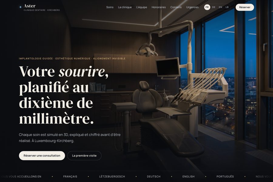 Site de la Clinique Aster, implantologie guidée et esthétique numérique à Luxembourg