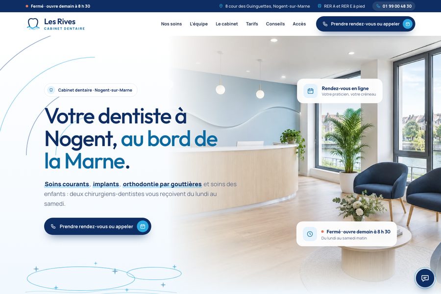 Site du cabinet dentaire Les Rives à Nogent-sur-Marne, deux chirurgiens-dentistes et leur assistante