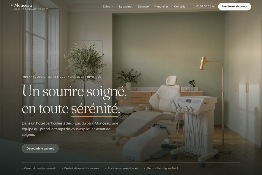 Site du Cabinet Monceau, implantologie et esthétique dentaire à Paris 8e